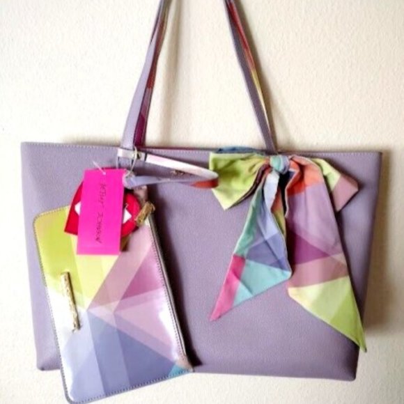 Betsey Johnson Handbags - NEW BETSEY JOHNSON  Lilac Lavender Multi Color Large Tote Shoulder Handbag